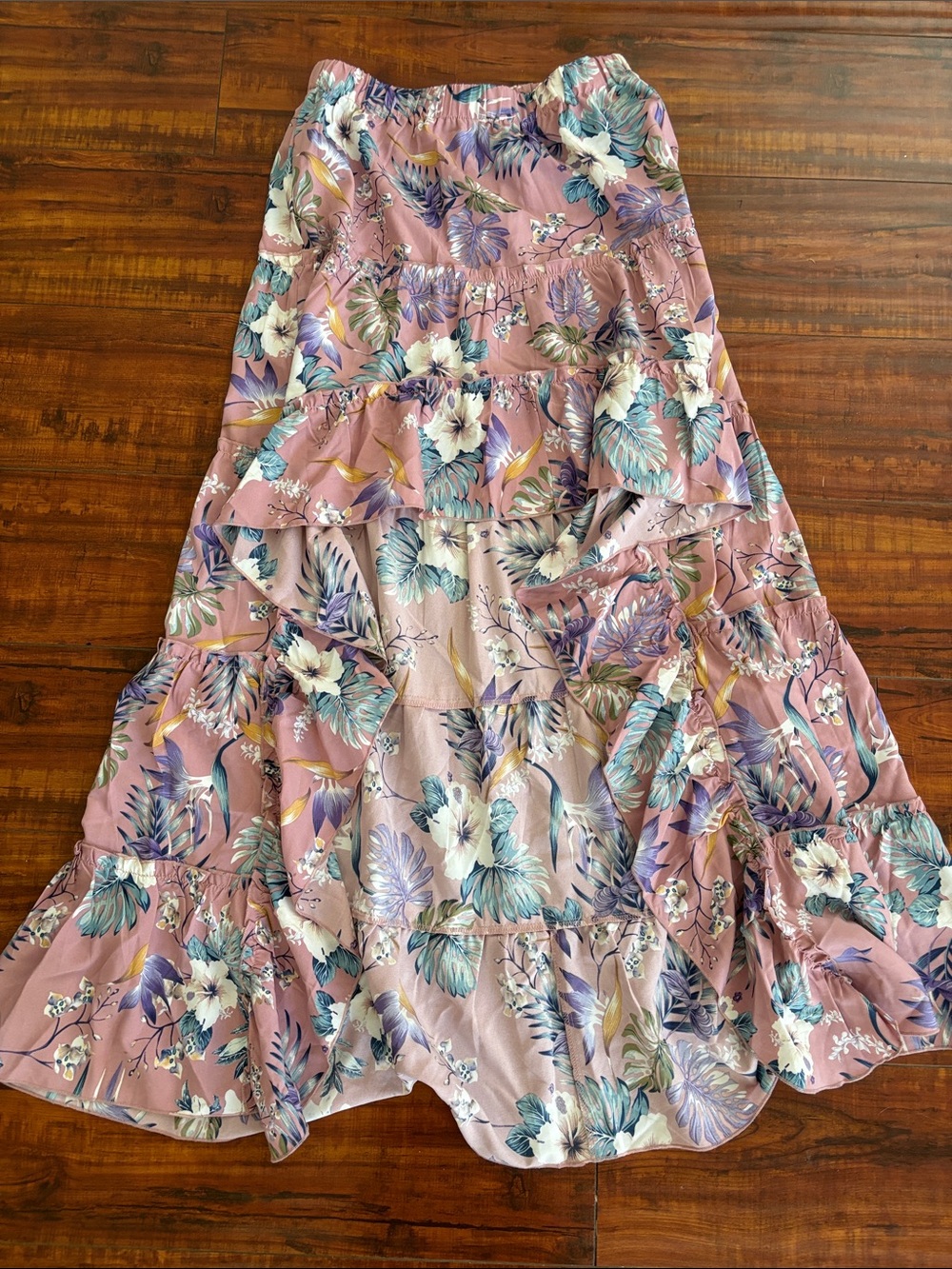 Tiered Floral Maxi Skirt - Pink Floral